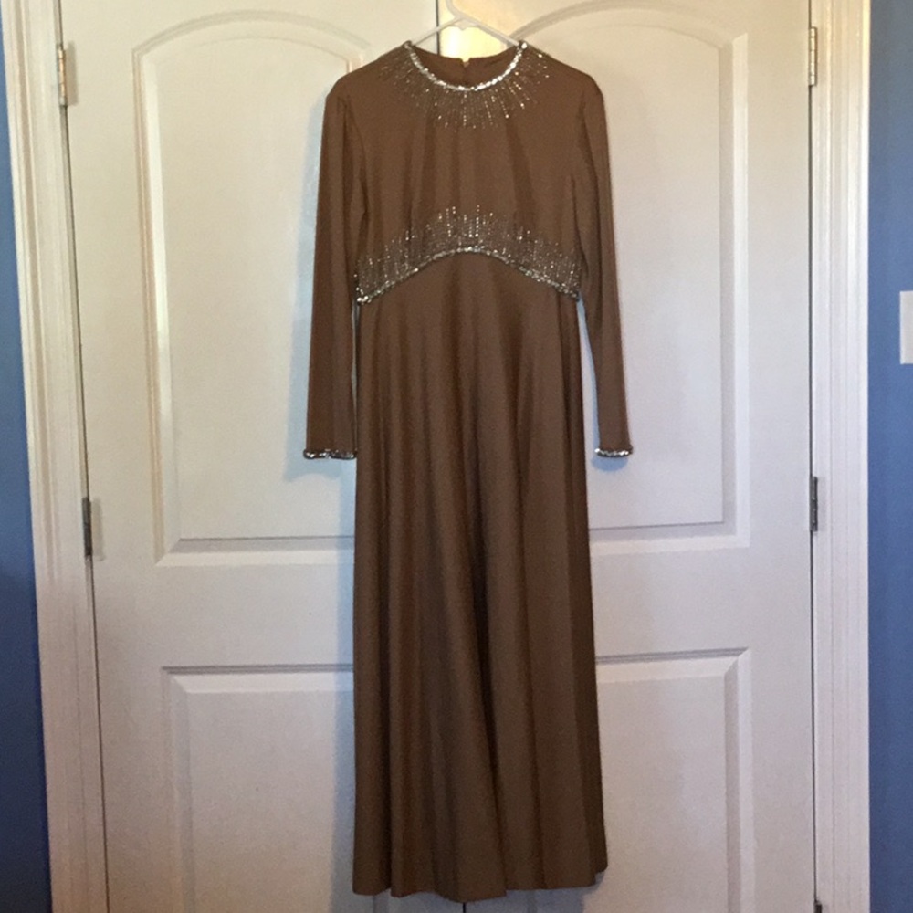 Vintage Elegant Brown Long Sleeve Dress